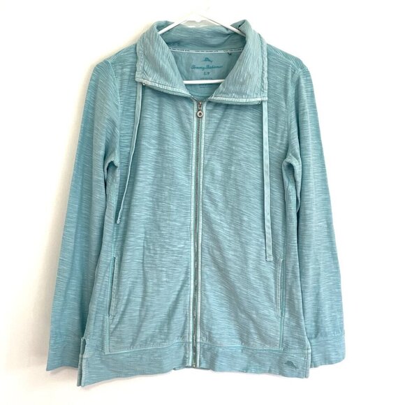 TOMMY BAHAMA Aqua Blue Full Zip Long Sleeve 100% Cotton Lightweight Sweatshirt S - Picture 1 of 12